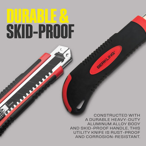 Berkling 18mm Retractable Utility Knife - 4x SK2H Snap Off Black Spare Blades (18mm 1 PACK)