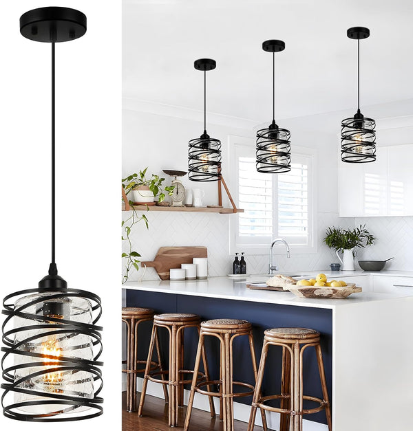Black Pendant Lights for Kitchen Island, Industrial Farmhouse Pendant Light Fixtures with