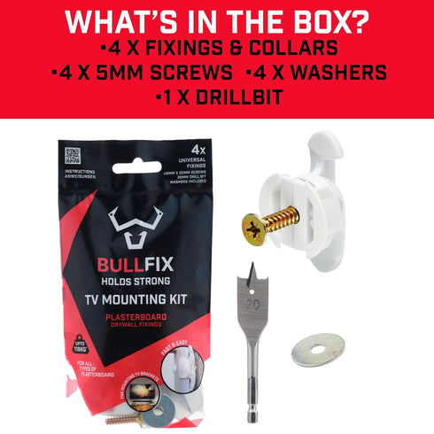 Bullfix TV Kit - Drywall Anchors for TV Bracket, Heavy Duty Wall Mount Hardware Kits