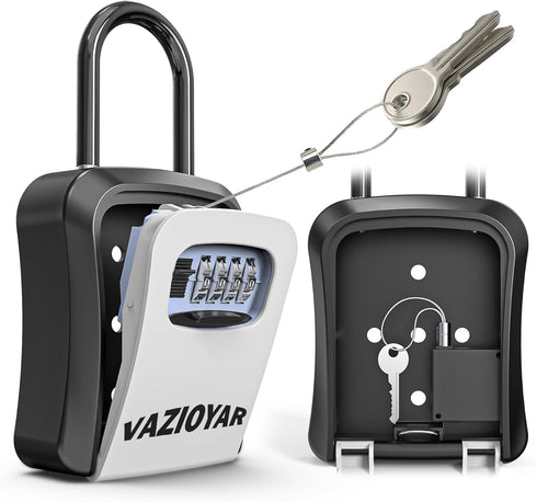Key Lock Box With Retractable Key Tether - Fixed in the Lock Box to Prevent Carrying the Key After Entering
