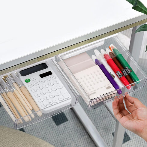 SOUJOY 3 Pack Under Desk Drawer, Self-Adhesive Slide Out Organizer Tray, Plastic Hidden Attachable Drawer for Home,
