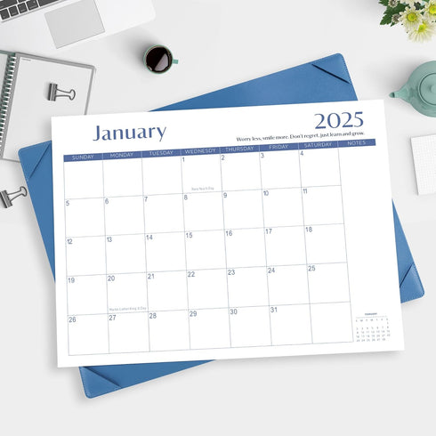 Gannyfer Large Desk Calendar 2024-2025 with Desktop Mat, 18 Month Table Calendar from Jul 2024 to Dec 2025, Blue