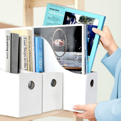 Dunwell White Magazine File Holder (2 Pack), Sturdy Cardboard Vertical File Folder Holder for Desk, Office, Classroom