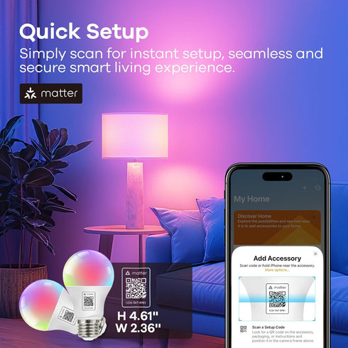 OREiN Matter Smart RGBTW Bulb, 1100 Lumens 75W Equivalent, Color Changing Light Bulbs, A19 Smart Bulbs 2.4Ghz WiFi