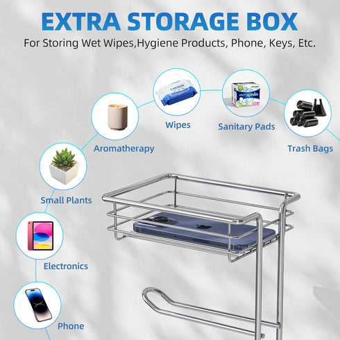4 Simple Trending Toilet Paper Holder Free Standing,Toilet Paper Stand with Shelf for Rolls, for Phones,Tissues,Wipes