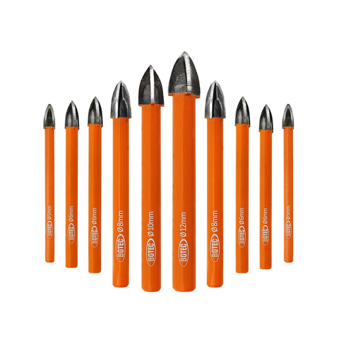 Carbide Tip Drill Bit-BGTEC Wood Drill Bits, 10pcs Round Shank Hard Alloy Drill Bits for Wood Plastic Masonry