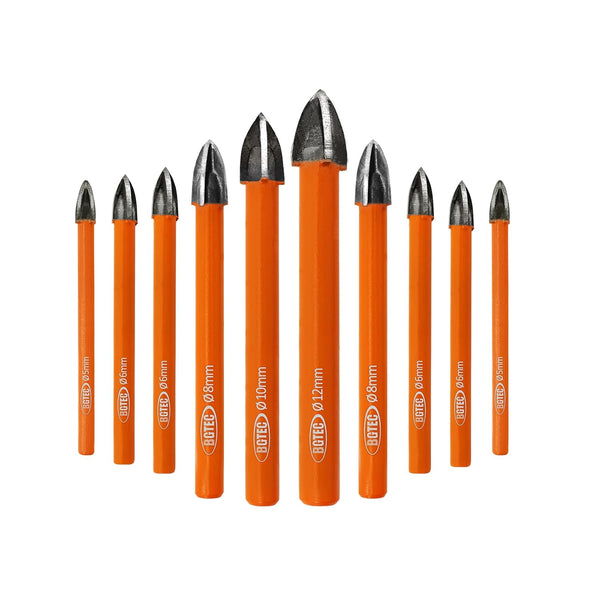 Carbide Tip Drill Bit-BGTEC Wood Drill Bits, 10pcs Round Shank Hard Alloy Drill Bits for Wood Plastic Masonry