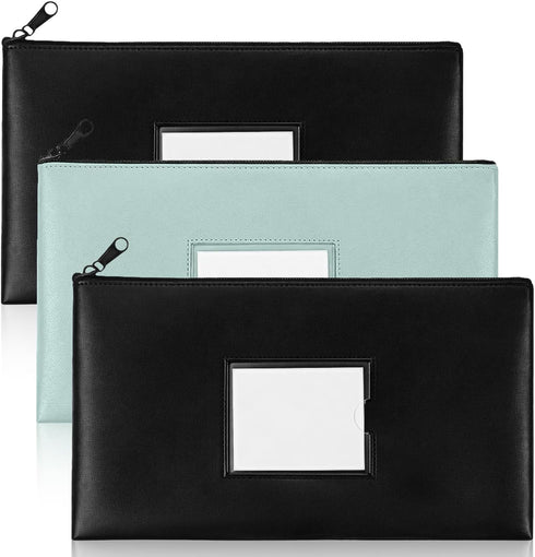 Kynigo 3 Pack 11" 6.3" Bank Deposit Money Bags with Zipper, x Bags Cash Wallet Pouches with Label, PU Leather