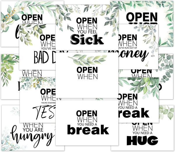 Open When Envelopes Set of 13 - Going Away Present, University Gifts, Leaving Home, Greenery Design