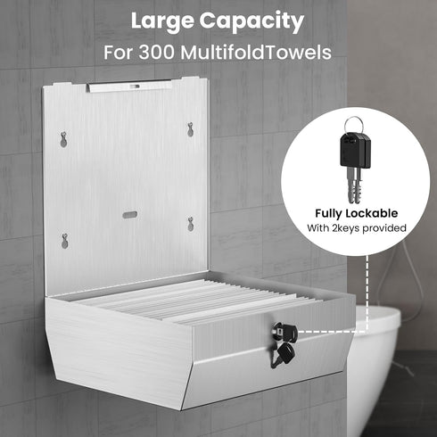 -Commercial Paper Towel Dispenser Wall Mount C Fold/Multi-fold/Tri-fold,Stainless Steel Bathroom Hand Towel Dispenser