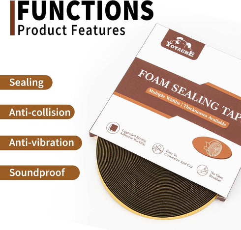 Yotache Foam Tape Weather Stripping, 1/2 Inch Wide X 1/16 Inch Thick, Seal Gasket for Door Insulation, 33 Ft Length
