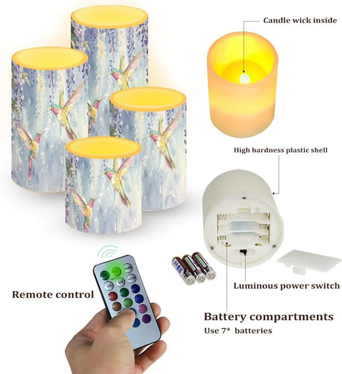 Cozeyat Hummingbird Set 4 Vine LED Candles of Battery Powered Flameless with Remote Control Timer Color Changing