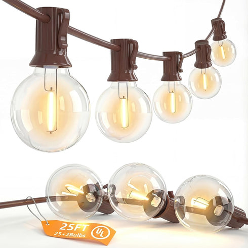 SUNSGNE 25FT Brown Outdoor String Lights, Shatterproof LED Globe String Lights with