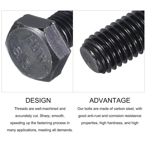 Hex Bolts 10Pcs (M10-1.5x40mm), 8.8 Grade Carbon Steel Fully Threaded Black Oxide Hex Head Screw for Furniture Repair