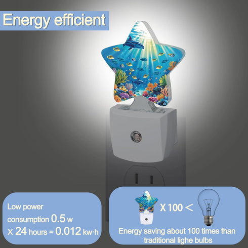 Gift,0.5W Underwater World Night Light,Sea Ocean Fish Plug-in Star Night Lights with Dusk-to-Dawn Sensor