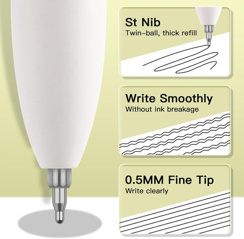 Gel Pen Fine Point, 12Pcs 0.5mm Retractable Black Gel Ink Pens for Smooth Writing, Quick Dry Extra Fine Needle Point