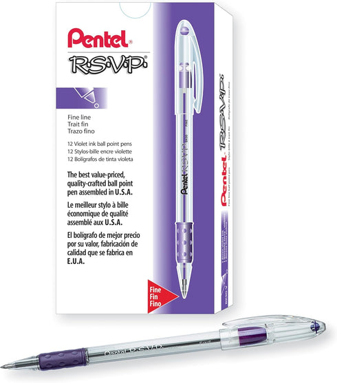 R.S.V.P. Stick Ballpoint Pen, Violet Ink, Fine, 0.70 mm, 12/Pack