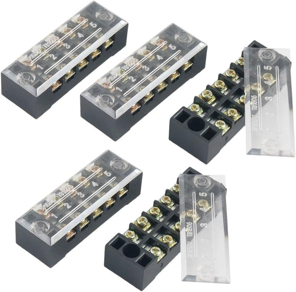 5 Pcs Dual Row 5 Position Screw Terminal Strip, 600V 15A