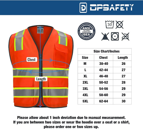 9 Pockets High Visibility Class 2 Safety Vest, Hi Vis with 2 Inch Reflective Strips for Men & Women Orange 3XL