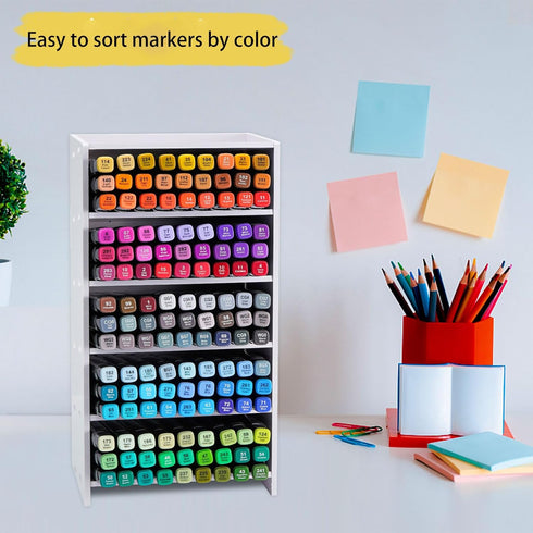 SANFURNEY 5 Slots Marker Pen Organizer Holder, Art Marker Rack for Desktop, Home, Classroom, Office Storage