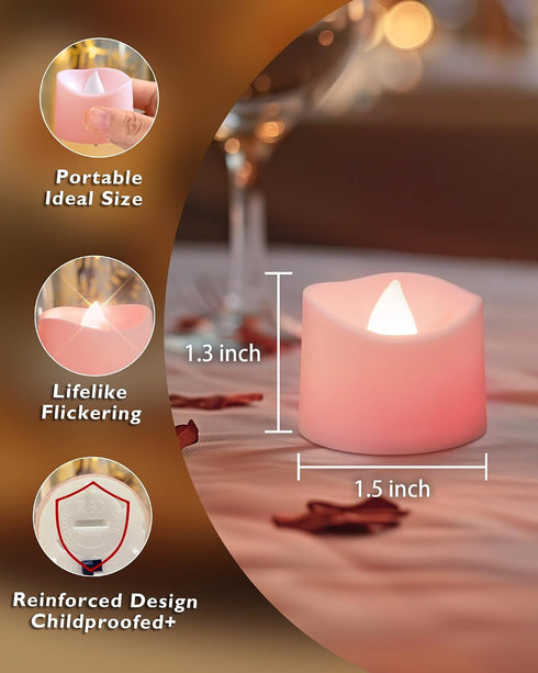 200+Hour 12-Pack Homemory Pink Tea Lights Candles Battery Operated, Flameless Flickering Fake Electric LED Colored