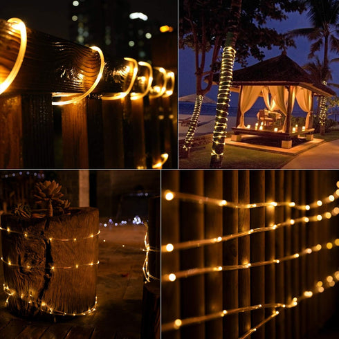 39FT 100LED IP65 8 Brightown Solar Rope Lights, Outdoor Solar String Lights, Waterproof Solar Powered Fairy Lights