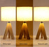 YSJUENAII Modern Small Tripod Table Lamp with Wooden Base, White Fabric Shade, Bedside Desk Light (White)