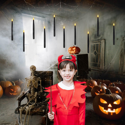 10 10.8" 6/18H Leejec Pcs of Floating Candles, Magic Wand Remote with Timer, Halloween Decorations, Hanging Flameless