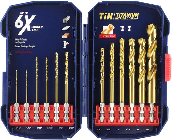 Norske Tools NIDBP280 12pc Impact Titanium Hex Shank Drill Bit Set for Metal, Wood, Plastic