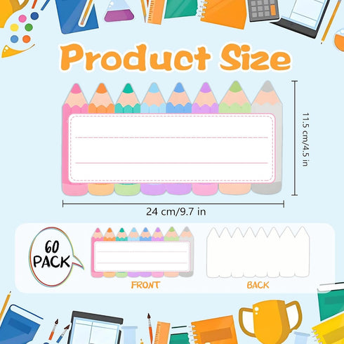 Well Tile 4.5x9.7 Inch-Waterproof 60 Pack Cartoon Crayon Desk Name Stickers Desk Toppers Nameplates Classroom Name
