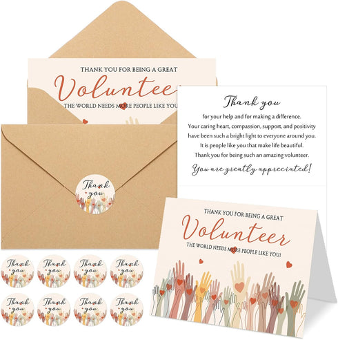 Sinload 25 Sets Volunteer Thank You Cards with Envelopes and Stickers Appreciation Gifts