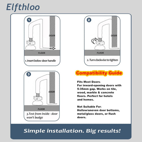 1 Pack Portable Hotel Door Lock Stopper Travel Security Brace Safety, No Drill Stop Bar Fits Inward Swinging Doors