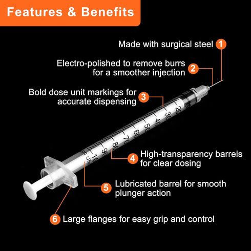 31g 1cc 5/16 Inch-8mm Syringes Compatible U-100 for Liquid Individually Sealed Packaging Pack of 20