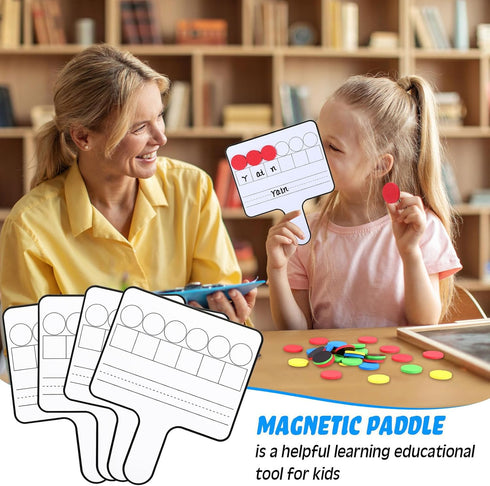 Seajan 9 Pcs Magnetic Paddle Set, Education Dry Erase Double Side Handheld Answer Board with Magnetic Counters for Kids