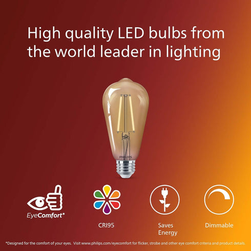 Vintage Spiral ST19 Dimmable LED Light Bulbs, E26 Bulb, Amber 2000K Lightbulb, 300 Lumen, 4 Pack