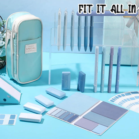Janlaugh 38 Pcs Aesthetic College School Supplies, Pen Case, Sticky Notes, Gel Pens, Highlighters for Girls Students
