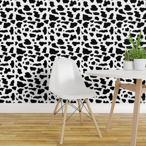 Removable Wallpaper Swatch - Cow Print Black White Farm Animal Cattle Dairy Milk Custom Pre-Pasted Wallpaper by