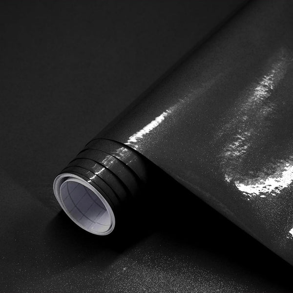 Wudnaye Black Contact Paper Glossy Peel and Stick Wallpaper, Waterproof Self Adhesive for Kitchen 15.7inchx78.7inch