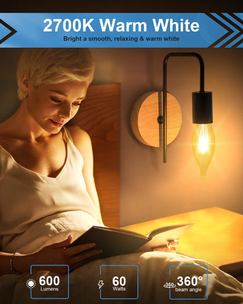 E12 B10 Bulb 2700K, 40W Bulbs, 400 Dimmable, 120V Bulbs (12-Pack) Clear Candle Base with Warm White Candelabra Light