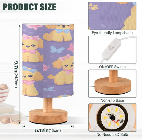 ALAZA Kawaii Dog Butterfly Bedside Table Lamp with USB Port for Bedroom Nightstand Lamps Night Light Linen Fabric Shade