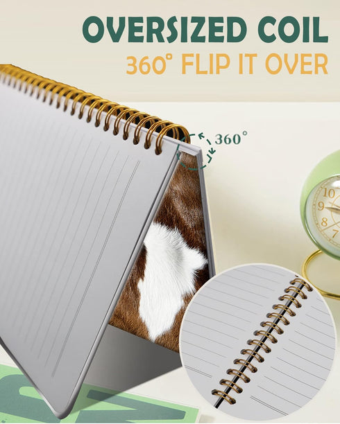 Ruled Spiral Writing Notebook, A5 Hardcover Lined College Journal, Farmer Cowhide Design, Perfect for School, Office