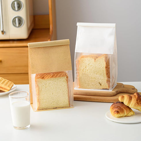 Roppolo 50 5.1 Inch Packing Pcs White Kraft Paper Bread Bags with Tin Tie, Small Homemade Bread Bag, Thickened Storage