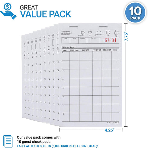 (100 Count) 1 Stock Your Home White Guest Check Pads - Part Guest Check Pads - Server Notepads and Waitress Order Pads
