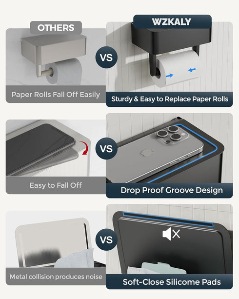 Toilet Paper Holder with Shelf - Flushable Wipes Dispenser & Storage Fits Any Bathroom, Keep Your Wet Wipes Hidden