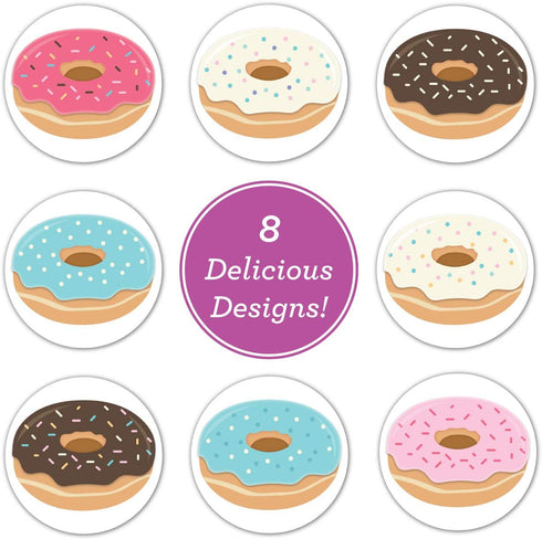 Stylish Donut Stickers, 500 Labels Roll, 1.5" Adorable Food Party Envelope Seals, Made in The USA