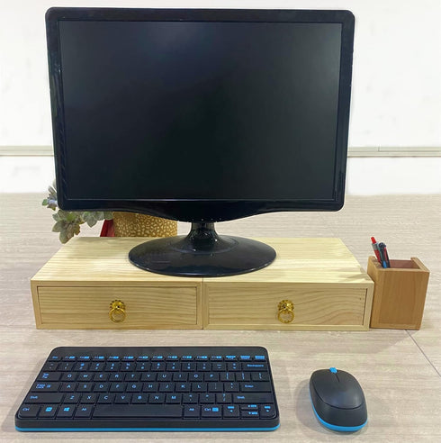 Natural Wooden Storage Box with Drawers, Desk Organizer for Jewelry, Tabletop Storage Organization Box with Metal Handle