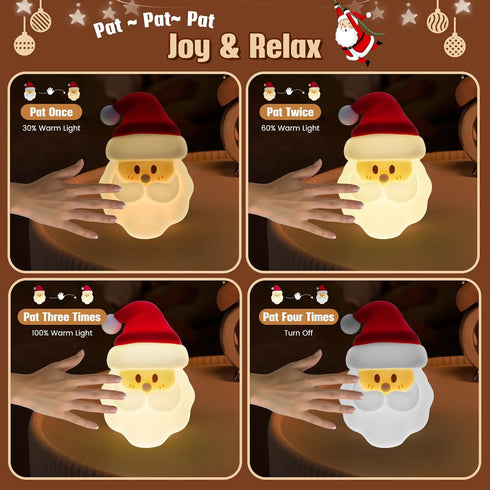 Christmas Night Light, Nursery Santa Squishy Light, Wireless Rechargeable Silicone Night Light ,Table Bedside Lamp