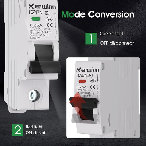 Miniature Circuit Breaker 20Amp 120V/240V 1 Pole, Smart DIN Rail Mount for Marine, Solar Systems