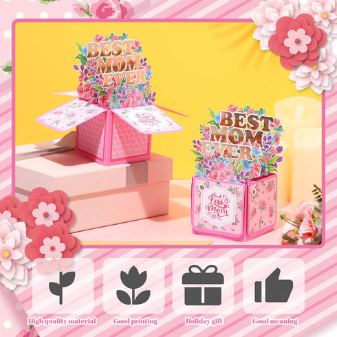 Mooliwe 6 Pack 3D Mother's Day Thank You Card Sunflower Pop up Card Mom Floral Greeting Cards Paper Flowers Bouquet