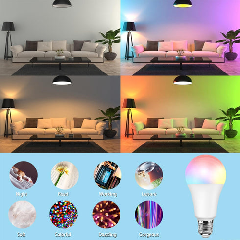 Color Changing Light Bulb with Remote, RGB 9W A19, 6500K White E27/E26, 16 Color Choices, Dimmable (4 Pack)